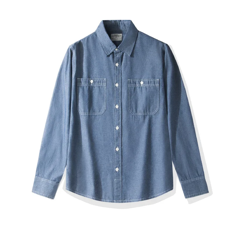 OKONKWO Jugend-Chambray-Oxford-Langarmhemd im europäischen Stil, Outdoor, Trekking, Klettern, Reisen, Sport, Western-Bluse, Arbeitskleidung – Detail 14