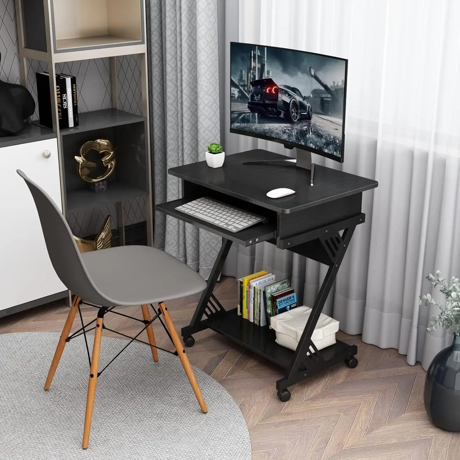 i*-Small 24 Inch Tall Computer Desk With Drawers, Corner Gaming Desk For Bedroom, Home, Office, Black, Customized
