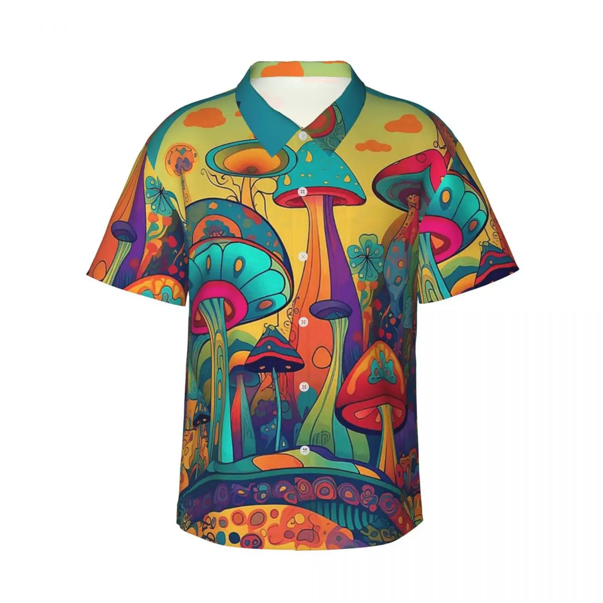 Andere Trippy Mushroom Herrenhemden, hawaiianisches Kurzarmhemd, modische Knopfoberteile für den Sommerstrand