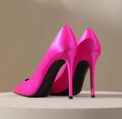 Multi Colored Satin High Heels for Women Slim Heels, Sexy, Light Mouthed Red, Paired with Formal Dress Temperament, Single Shoes