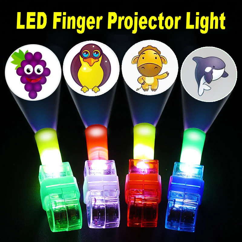 5/10Pcs Led Vinger Licht Gloeiende Kleurrijke Laser Emitting Licht Cartoon Finger Projectie Licht Ring Licht Kinderen Gloeiende speelgoed