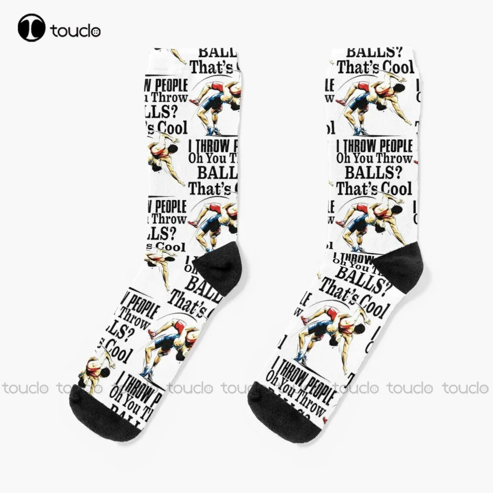 

Wrestling Oh You Throw Balls That'S Cool I Throw People Socks High Socks Women 360° Digital Print Street Skateboard Socks 1Pair