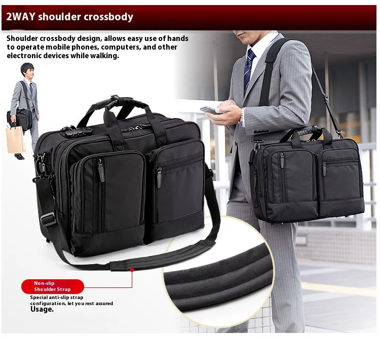 Large Capacitor Bag with Password 3WAY Handheld Double Shoulder Bapa Waterproof Business Nylon Notebook Bag