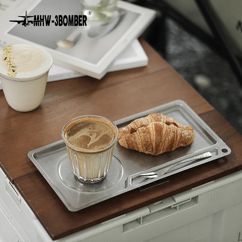 

MHW-3BOMBER Stainless Steel Food Serving Tray 3 Pieces Set Chic Coffee Bar Accessories Rectangular Kitchen Decorative Plates