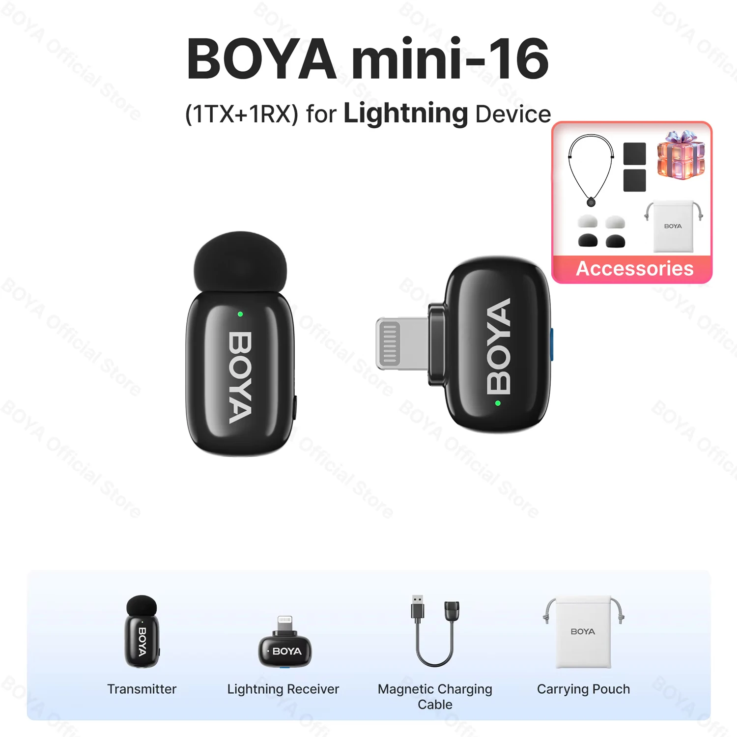BOYA BOYA Mini Wireless Lavalier Lapel Microphone for iPhone Android Type-c Smartphone DSLR Cameras Youtube Recording Streaming