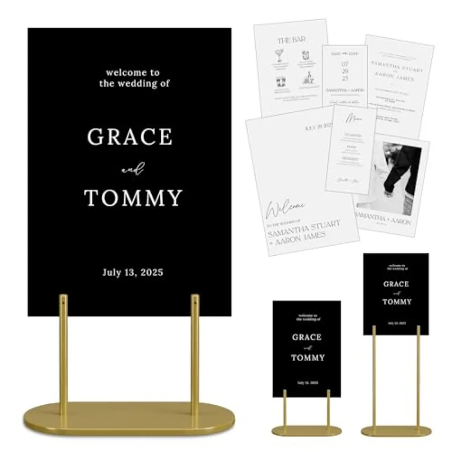 

Wedding Welcome Sign Stand with Holder - Elegant Metal Easel Display for Seating Chart, Reception Signs, Welcome Board - 30+ Cu