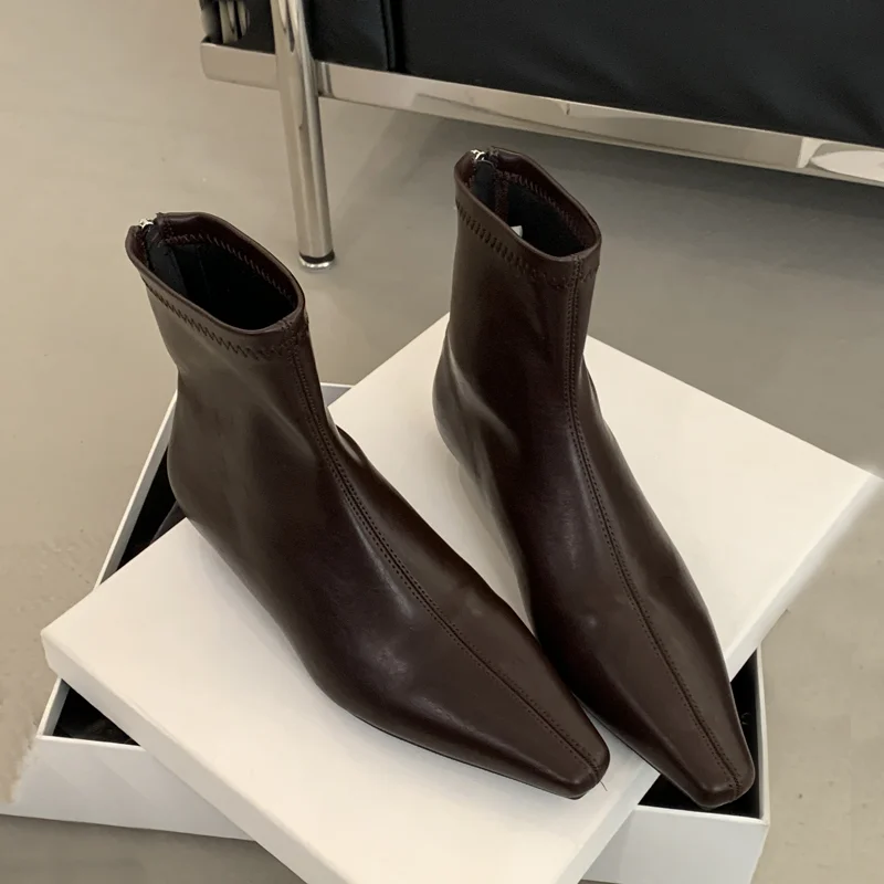 

Women Ankle Boots Elegant Pointed Toe Heeled Shoes Designeer 2025 Winter New Party Brand Chelsea Fashion Boots Woman Botas Mujer