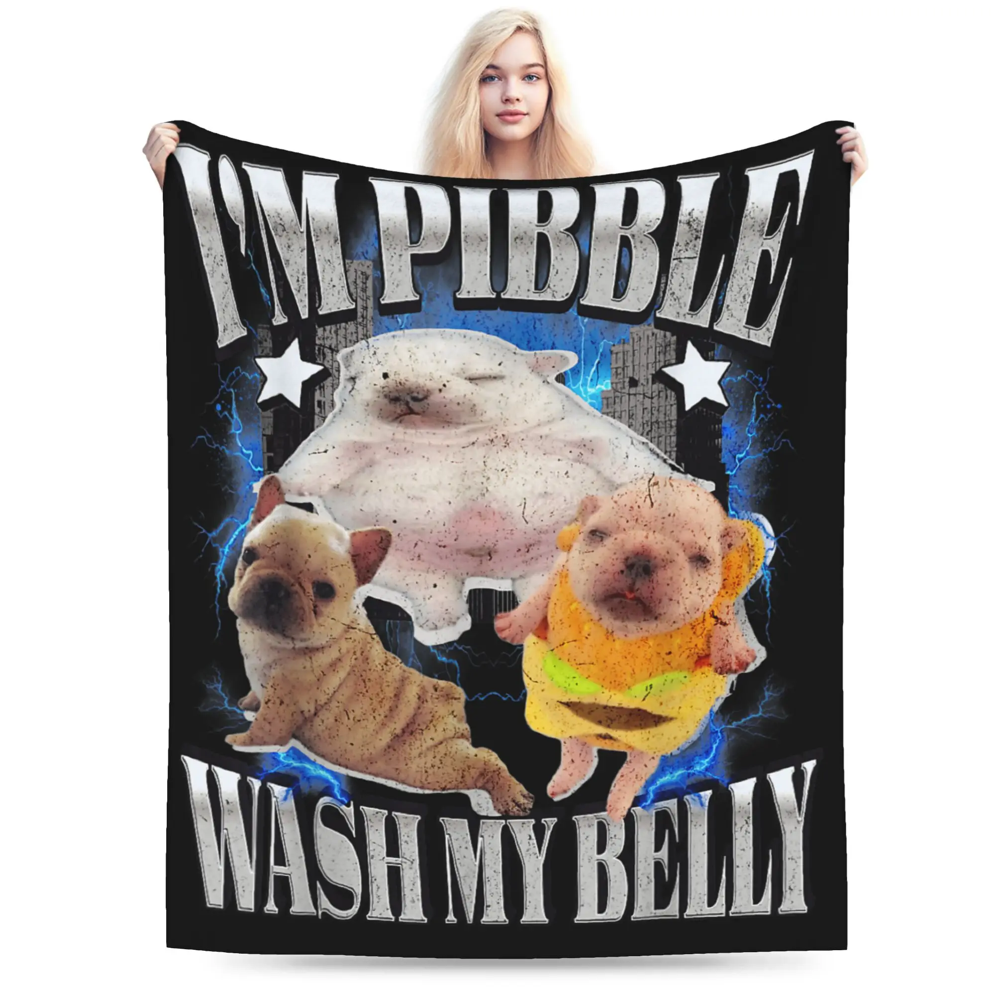 Warm Soft Blanket Meme pibble Meme wash My Belly Clean My Belly Meme Throw Blanket  Flannel Bedspread For Bedroom Bed Cover