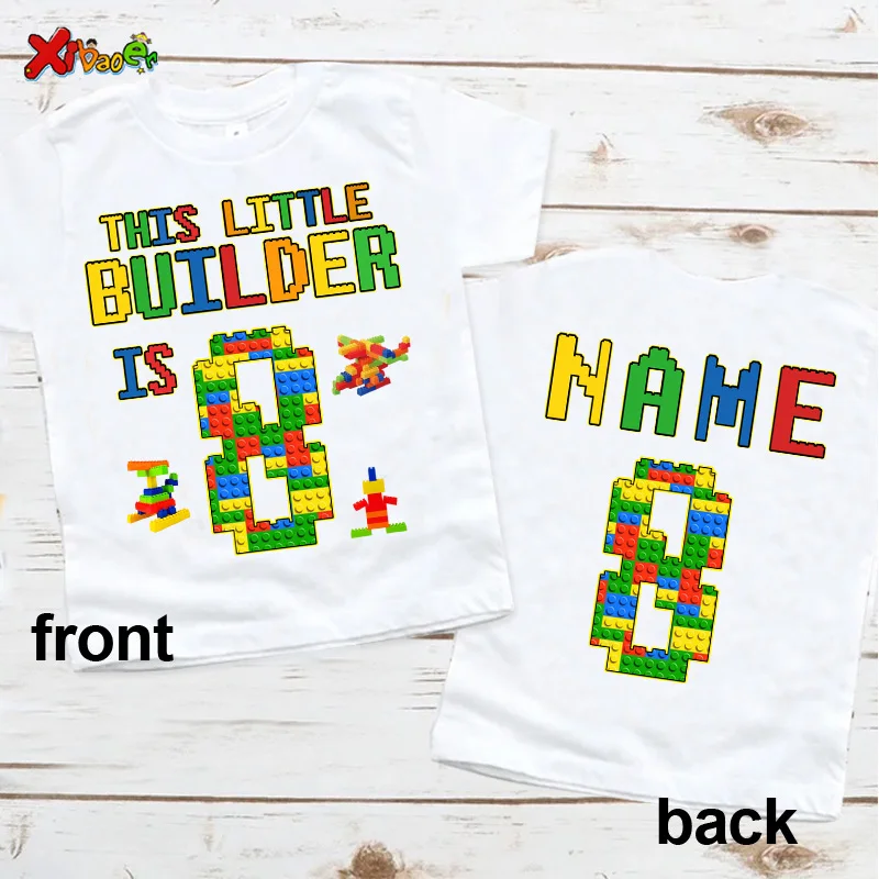 Birthday Shirt Boy TShirt Toddler Baby Kids Clothes Building Blocks Bricks Personalized Birthday Shirts Gift white Custom NAME