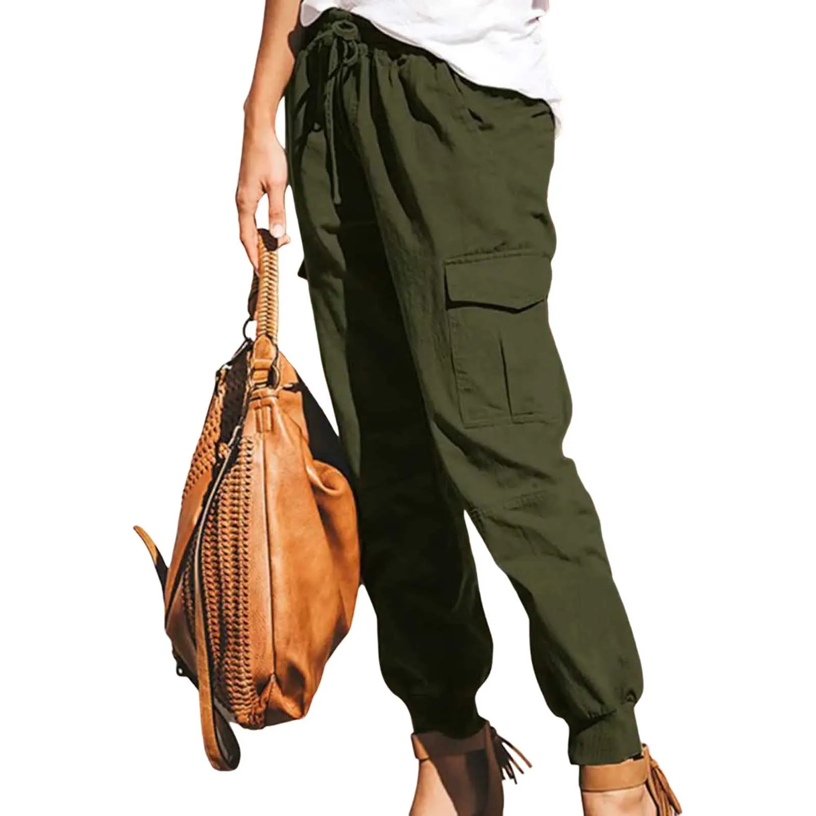 

Women's Cargo Jogger Pants Outdoor Solid Color Drawstring Workout Pants for Holiday Party Outfit