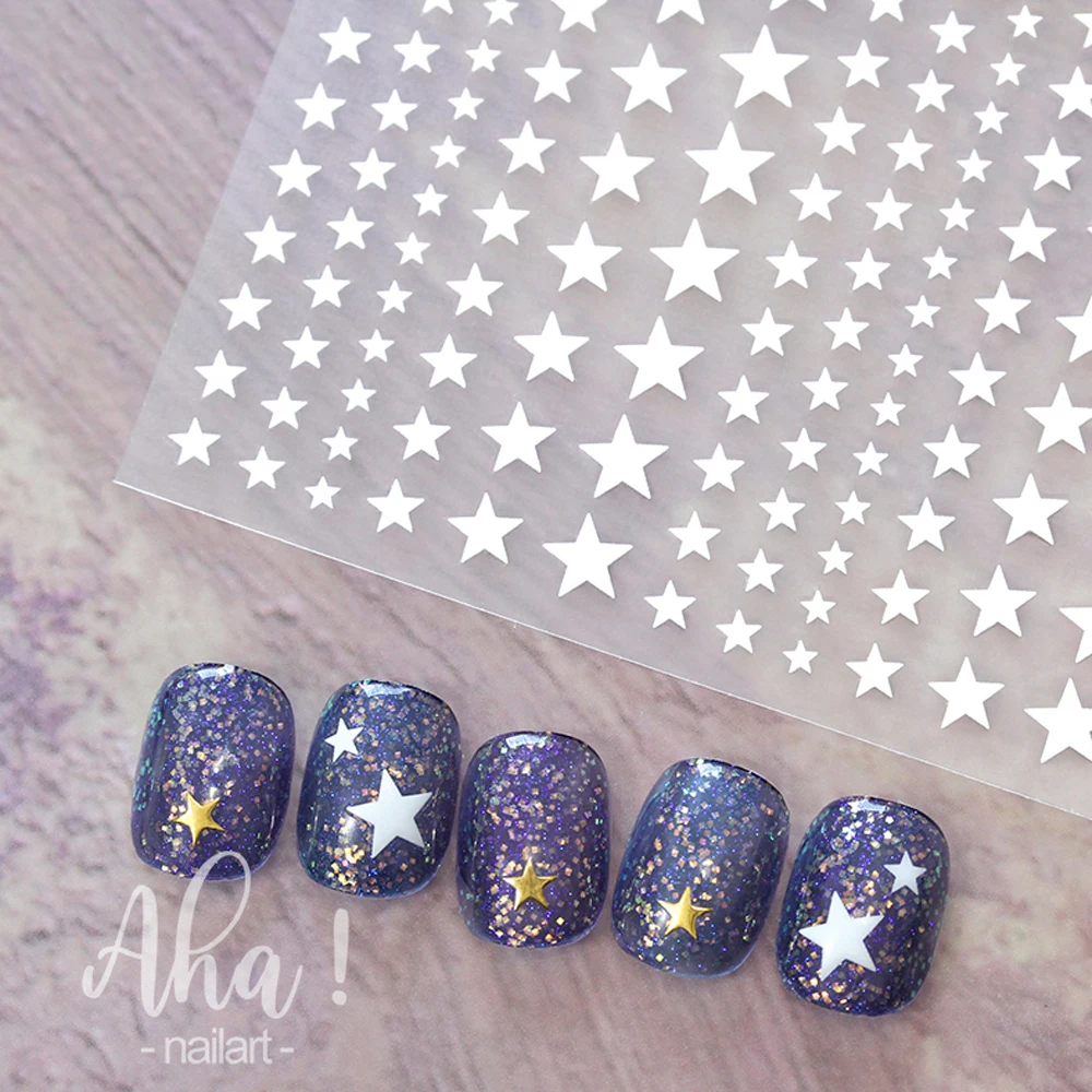 

1-Pc aHA Nail Sticker Decals 5-points Stars White Color Nail Decals Self-Adhesive aha! Star and Moon Slider Sticker FST#23E