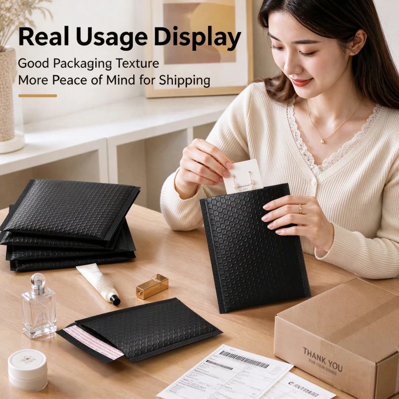 50Pcs Black Bubble Bag Self Sealing Foam Mail Bag Shockproof Double-Layer Film Buffer Bag Envelope Packaging Transport Bag ﻿