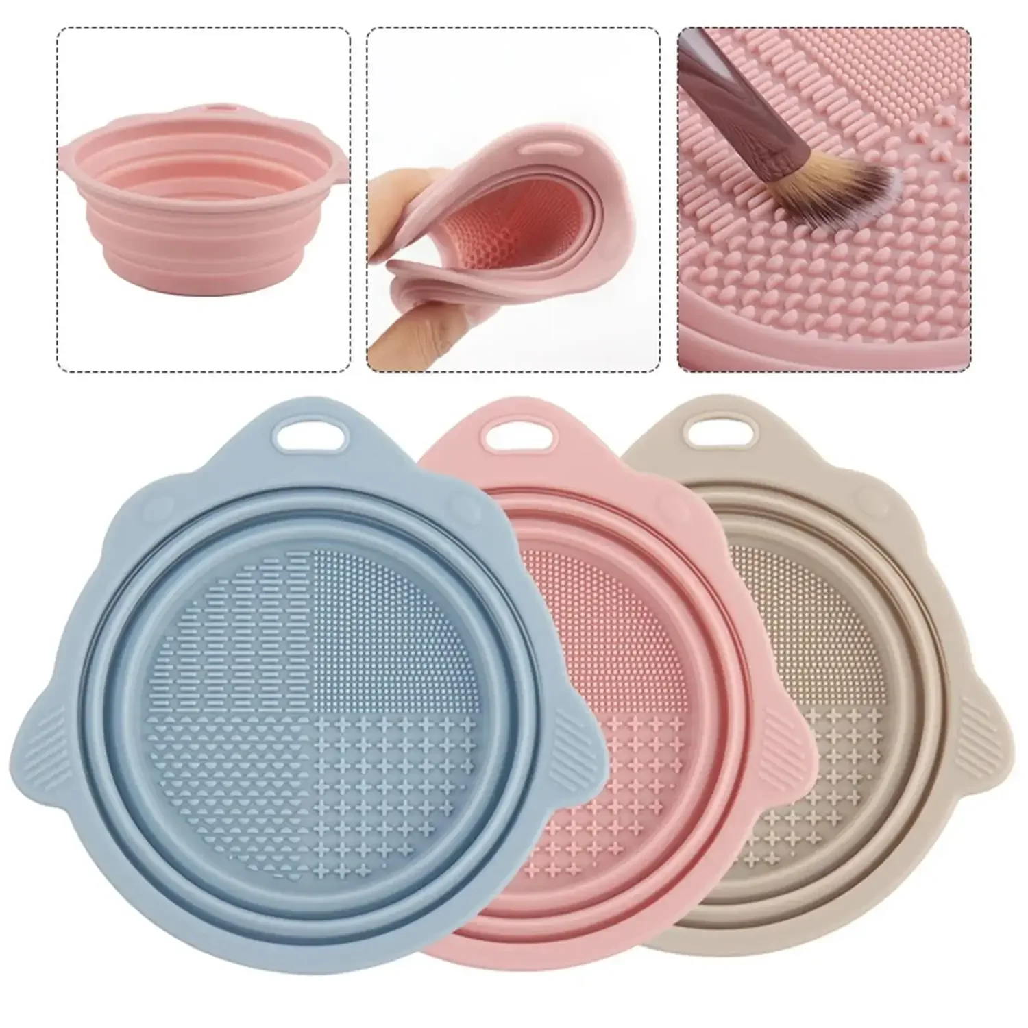 Foldable Silicone Makeup Brush Cleaner, Portable Wash Bowl & Cleaning Mat for Eyeshadow, Foundation Brushes & Puffs