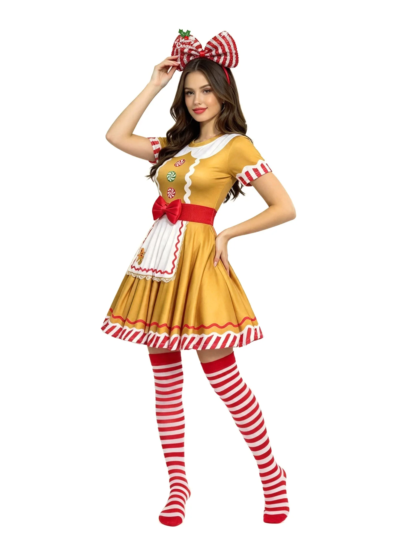 Robe Pain d'Épices Femme avec Serre-Tête et Chaussettes Rayées – photo 4
