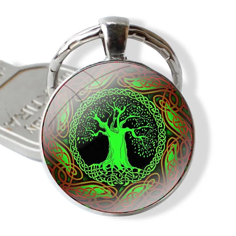 Keychain Handmade Glass Cabochon Key Ring Holder Pendant Key Chains Fashion Vintage Life Tree Glass Gem Pendant