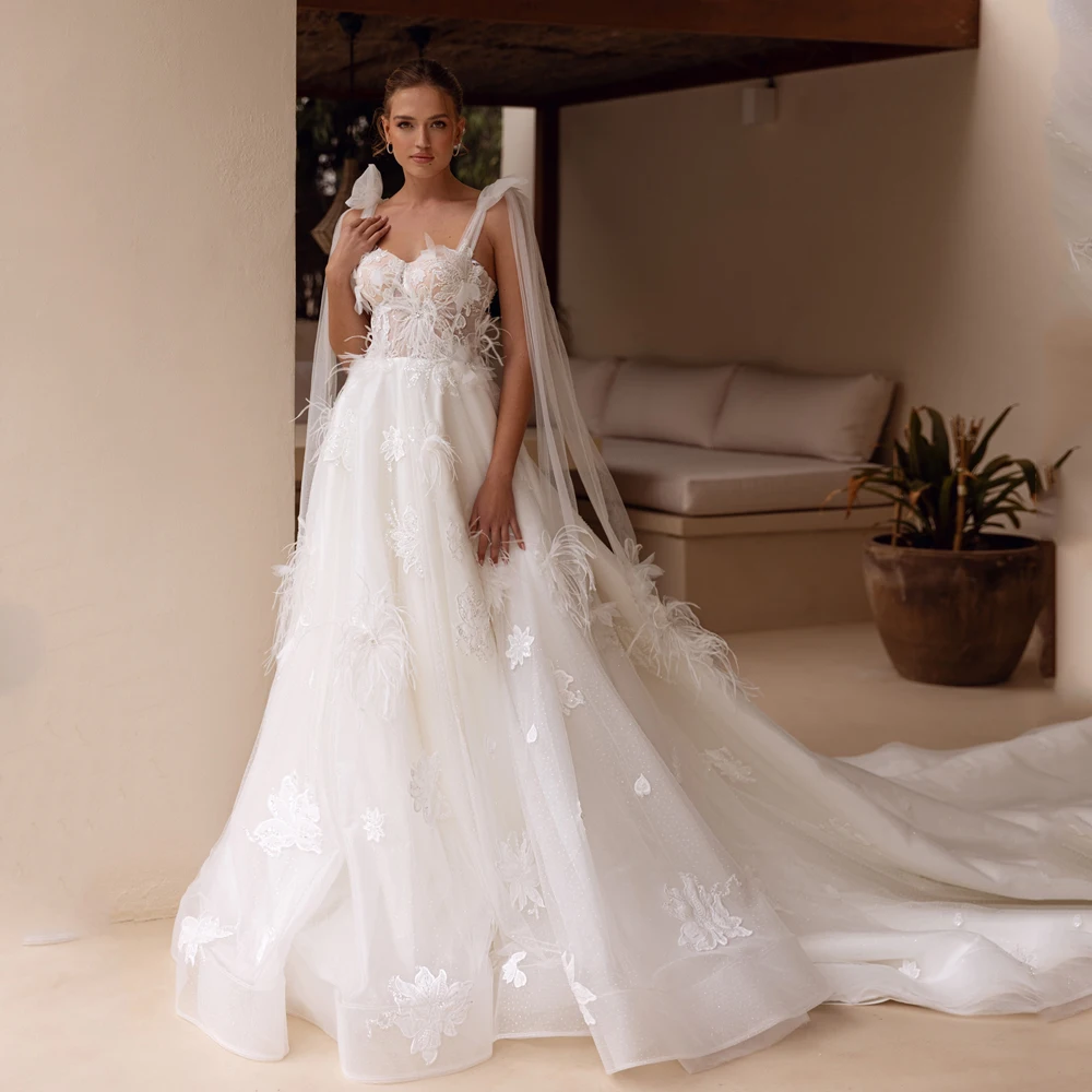 

Flowers Wedding Dresses 2025 Luxury Spaghetti Straps Feature A-Line Applique Bride Gowns Elegant robe de mariée Customized