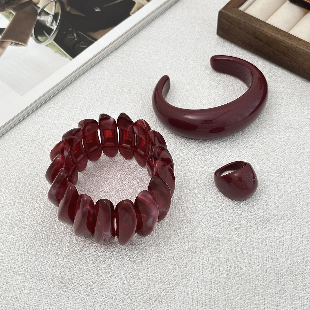 Women's Vintage Red Thick Acrylic Resin Bangles