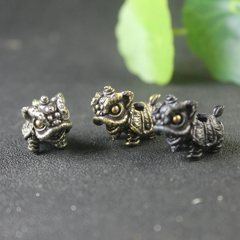 Chinese Traditional Lion Dance Brass Knife Beads EDC Outdoor DIY Paracord Handmade Woven Bracelets Accessories Lanyard Pendants