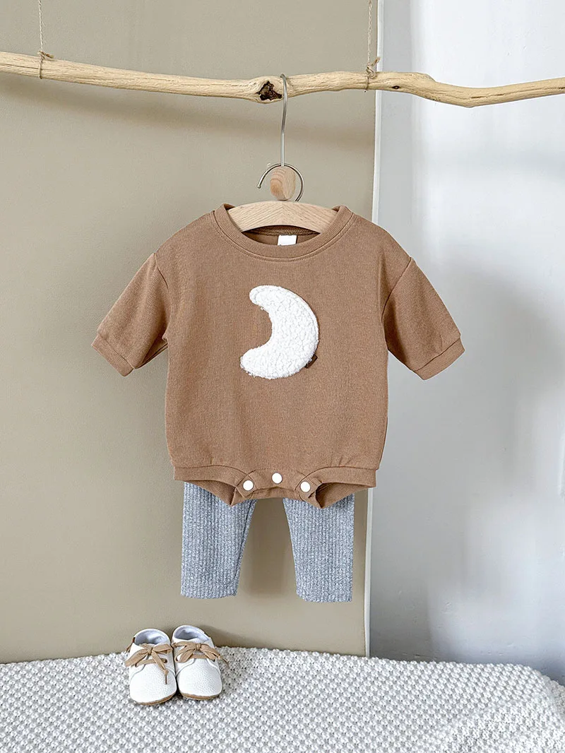 New Autumn Baby Clothes Set  Cute Loose Girls Moon Brown Bodysuit +Grey Leggings Korean Children Outfit 2PCS  0-12M