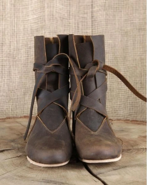 Herren-Renaissance-Stiefel, mittelalterliche Rollenspiel-Stiefel, Schnür-Vintage-Bühnen-Piraten-Viking-Lederschuhe, Halloween-Party-Lederschuhe – Detail 4