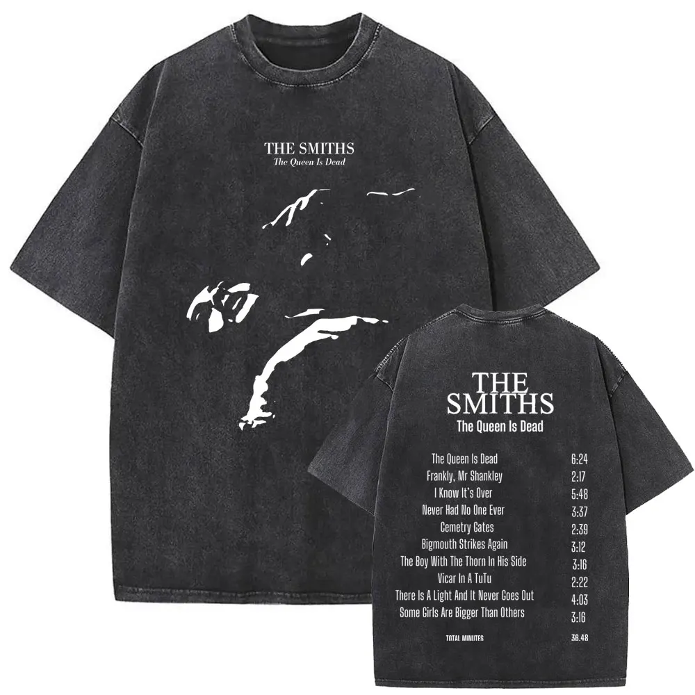 فرقة الروك البريطانية The Smiths The Queen Is Dead مضحك القط ريترو غسلها تي شيرت بديل 1980's إيندي موريسي تي شيرت للجنسين