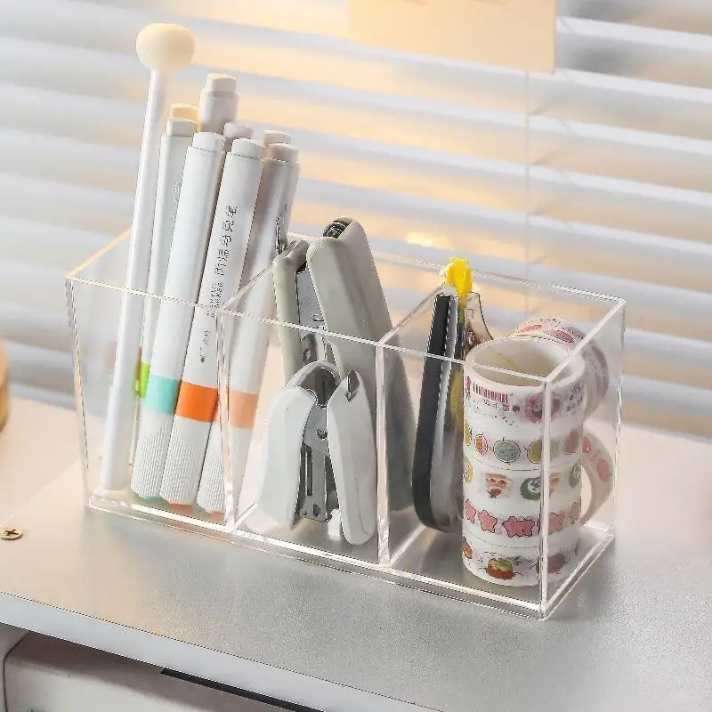 Makeup Brush Holder Storage Box 1/2/3 Slots Large Capacity Clear Organizer for Vanity Table Counter