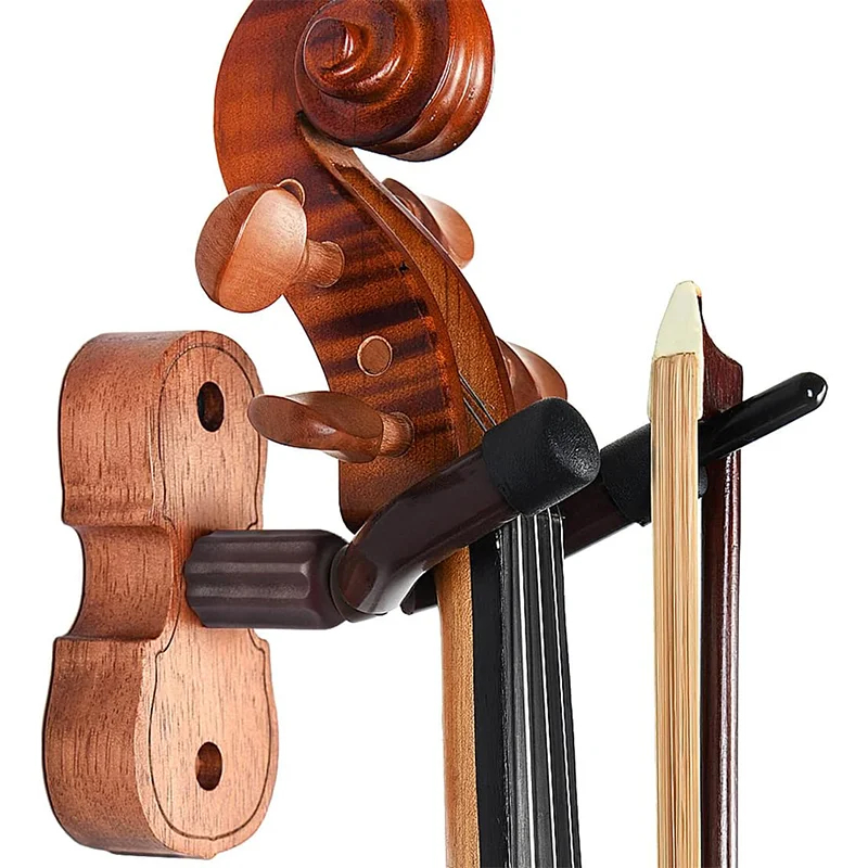 Violin Wall Mount Hanger with Bow Holder for Home and Studio Hardwood Base Erhu Violin Viola 【WIDE APPLICATION】 This wall mStand