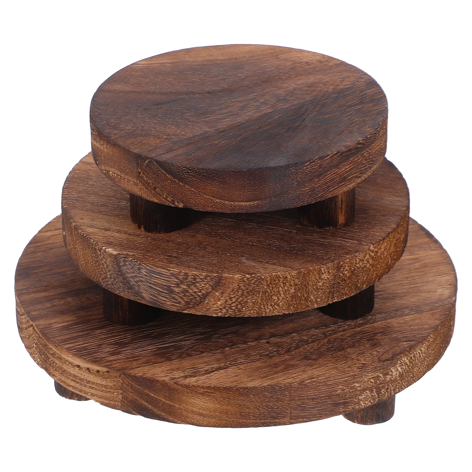 3Pcs Exquisitely Crafted Wooden Plant Stand Round Small Pedestal for Succulents Orchids Home Office Garden Table Display Rack