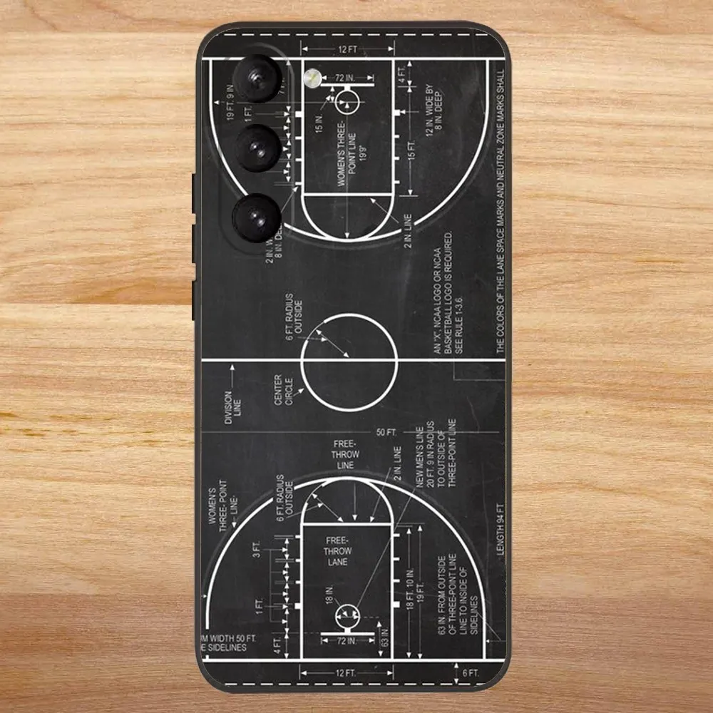 Krajews Basketball Court Diagram Phone Case For Samsung S23,23,22,30,21,10,9,Note20 Ultra,Lite,Ultra,5G,Plus,FE,Black Soft Case