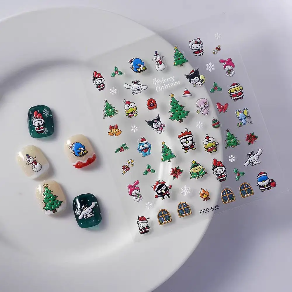 1 sheet Christmas Sanrio Nail Decal Christmas Tree 2024 new relief nail decal ornament nail decals