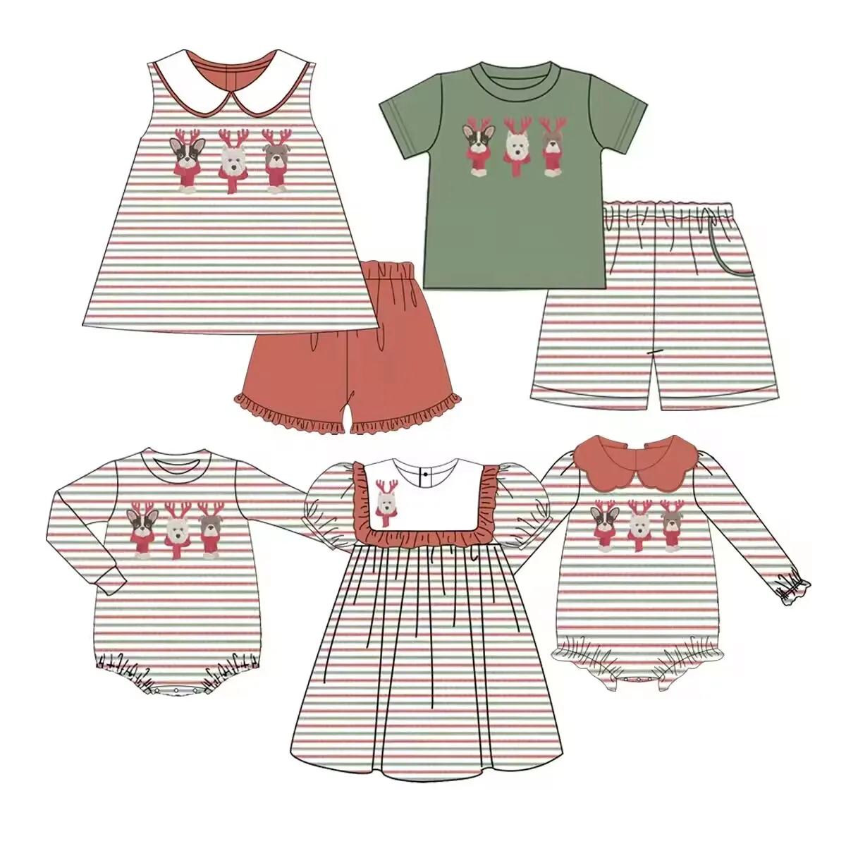 

New Design Christmas Clothing Toddler Boutique Milk Silk Clothing Boys Girls Matching Set Colorful Stripe Print Elk Print