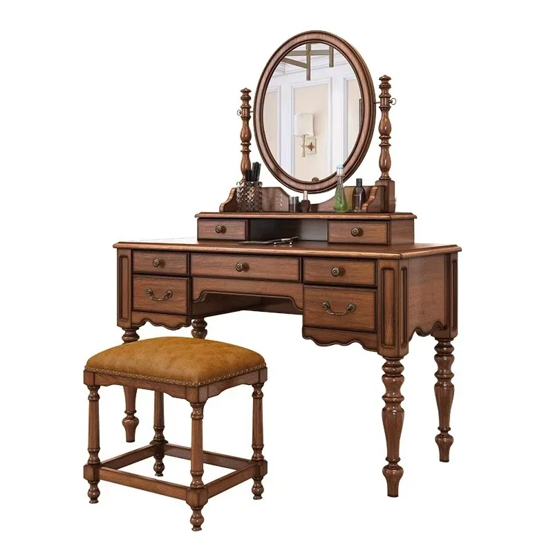 

Antique French dresser, vintage dresser, upholstered chair with wooden mirror European classic furniture