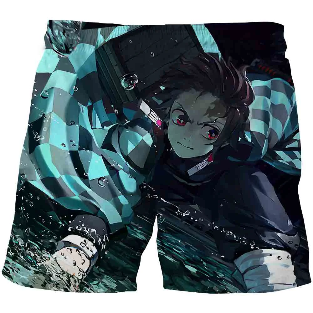 Bañador con estampado 3D de Demon Slayer para hombre, traje de baño con estampado de Anime, pantalones cortos de playa, tabla de Surf