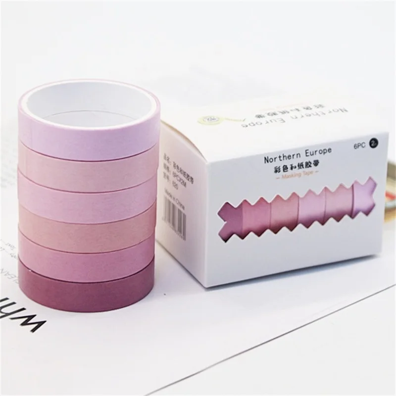 

6rolls/set 10mm * 2m Rainbow Gradient Series Ins Solid Color Washi Tape Creative Collage DIY Scrapbook Material Masking Tape