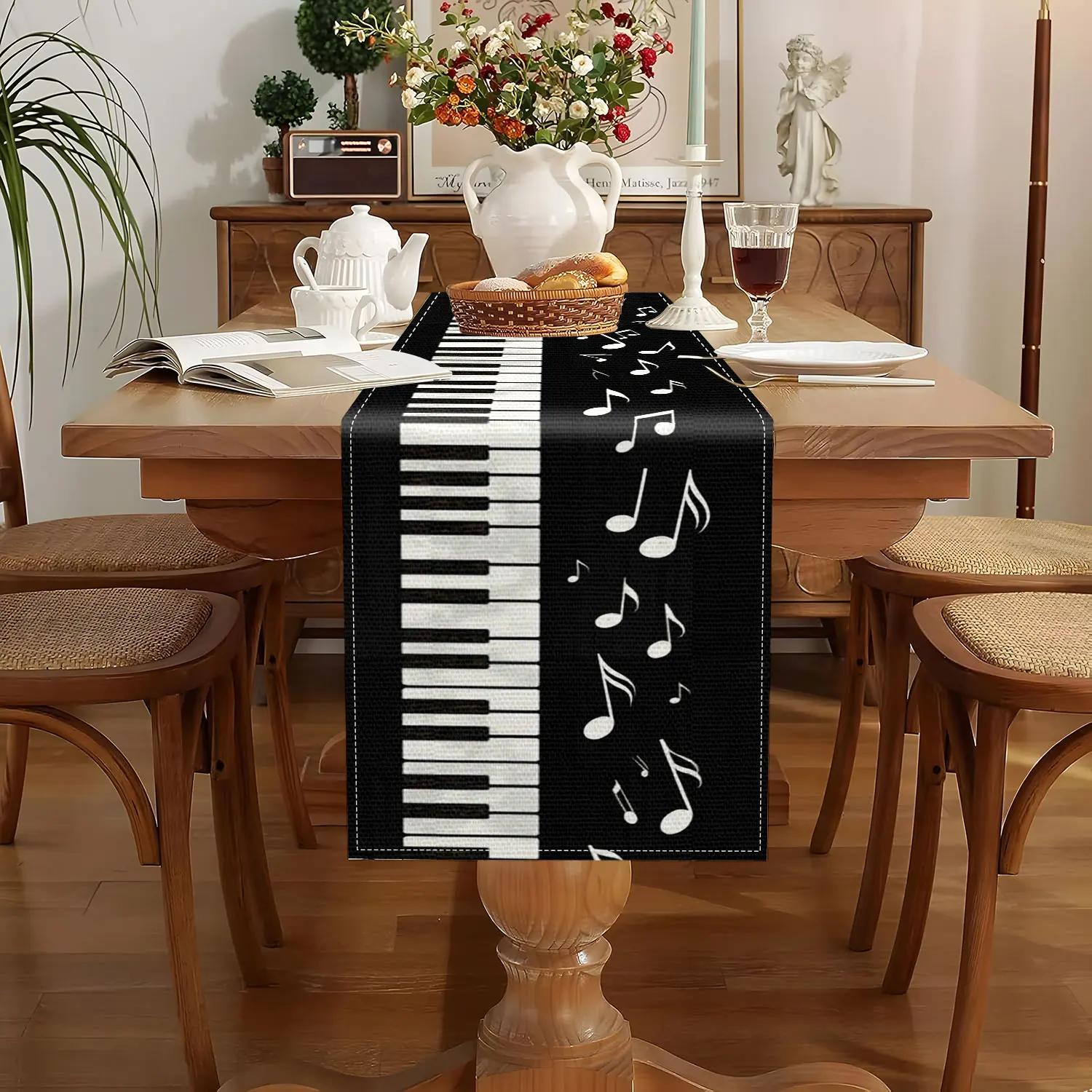1-Piece Piano Key & Note Print Table Runner, Universal Table Runner for Home Kitchen, Dining Table