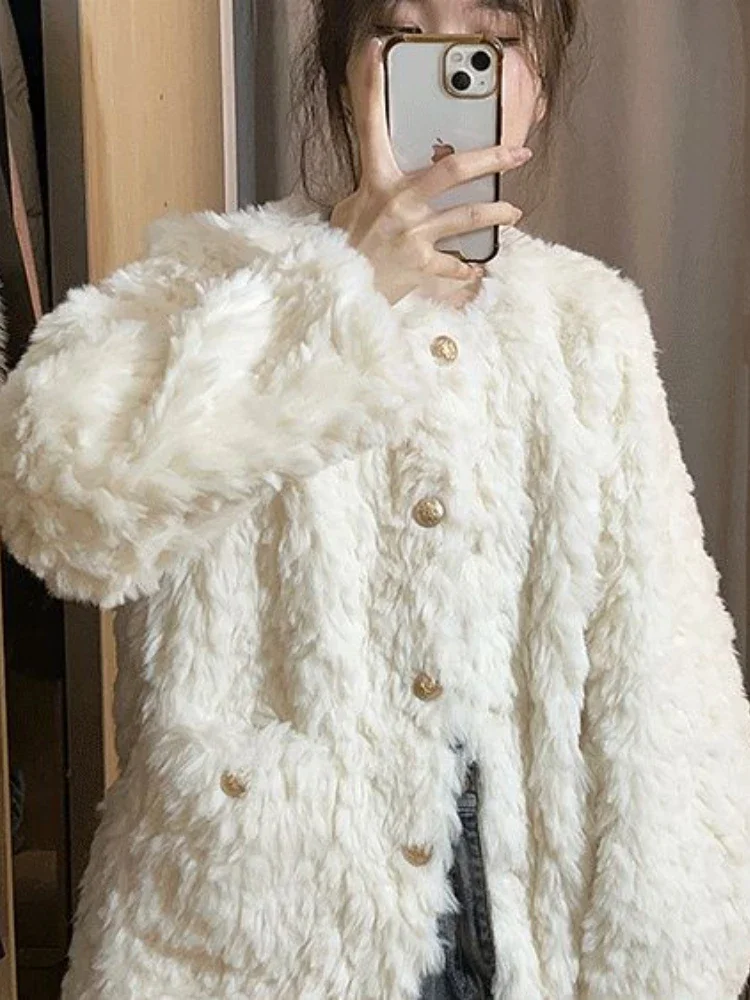 2024 Autumn/Winter Fashion New Women\'s Jacket Warm and Casual Small Fragrant Style Lamb Fleece Warm Long Sleeve Plush Jacket