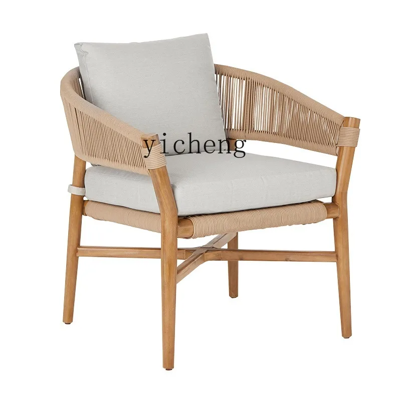 

ZK Outdoor Balcony Rattan Sofa Courtyard Terrace Leisure Waterproof and Sun Protection Solid Wood Rattan Chair Combination