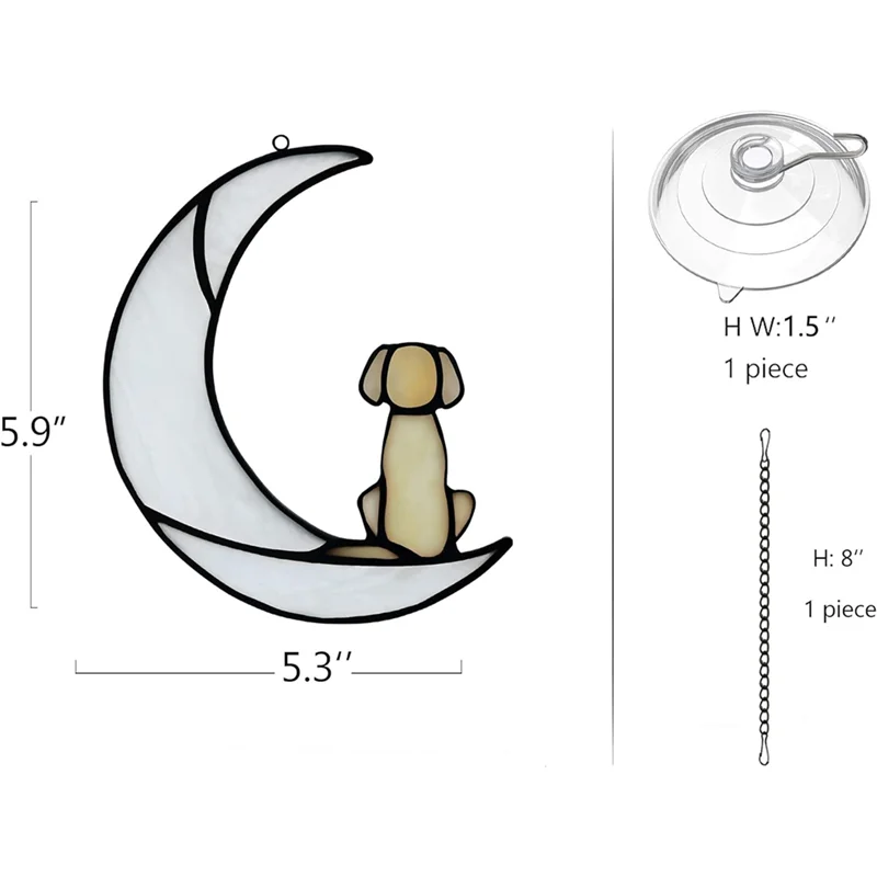 Versatile Loss Of Dog Sympathy Gift, Stained Glass Dog On Moon For Suncatcher Gifts, Yellow Dog Memorial Gifts For Pet Loss Gift