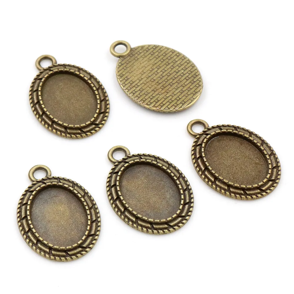 10pcs 13x18mm Inner Size Antique Silver Plated Black Bronze Simple Cameo Cabochon Base Setting Charms Pendant Necklace Findings