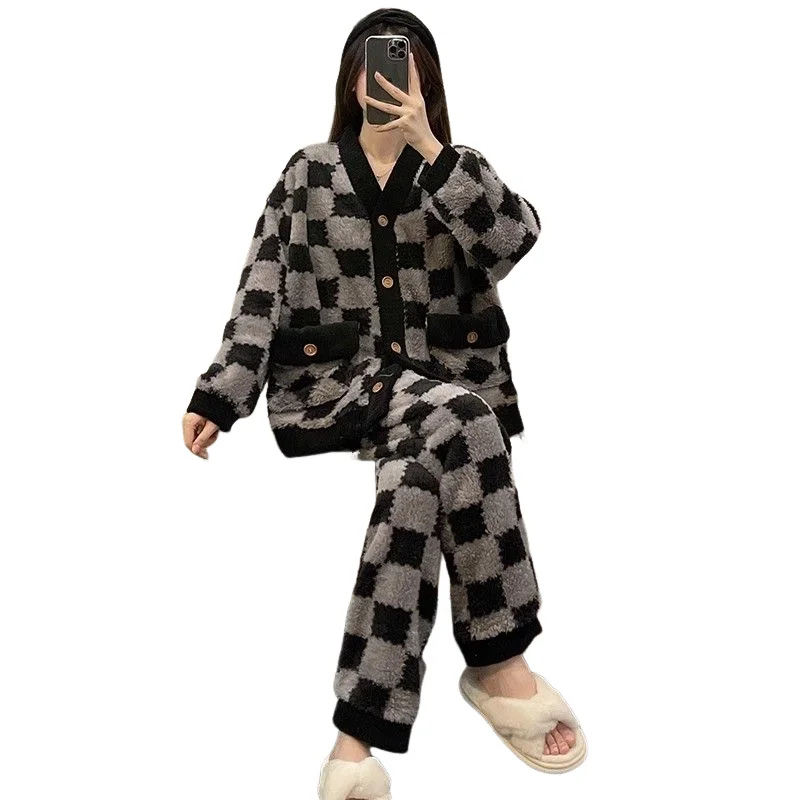 

Women's Clothing Pajama Set Homewear Long Sleeves Pants Two-Piece Set Autumn and Winter Thicken Comfortable Sweet Fashion