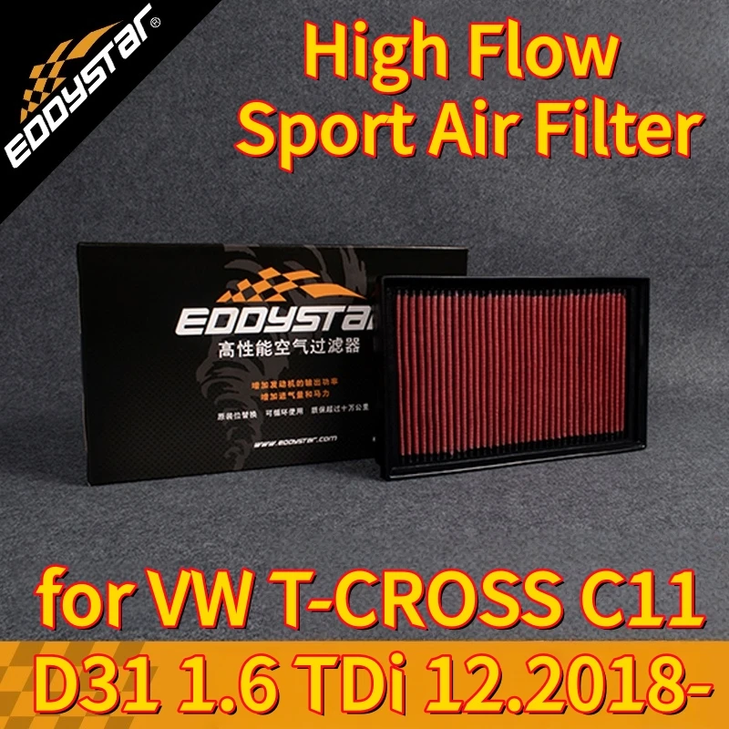 

Спортивный воздушный фильтр с высоким расходом для VW T-CROSS C11 D31 1.6 TDi 12.2018- Моющиеся гоночные впускные фильтры