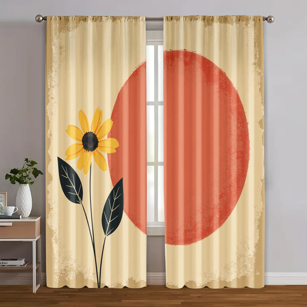 2pcs, Minimalist Curtains Abstract Floral and Red Circle Polyester (without rod) Decorations Outdoor Use for Living Room,