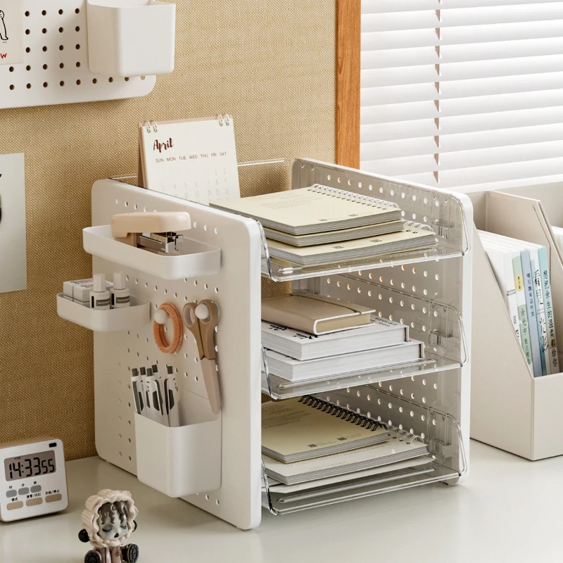 

Desktop Pegboard Organizer Rack Multi Layer Storage Shelf for Office Files Cosmetics A4 Paper and Desk Accessories Use