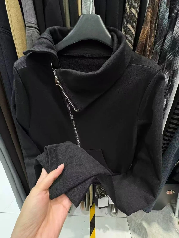 سترة نسائية كورية بقلنسوة وأكمام طويلة للخريف والشتاء سترة فضفاضة غير رسمية ملابس هاراجوكو الصلبة Y2k بسحاب 2025 #6