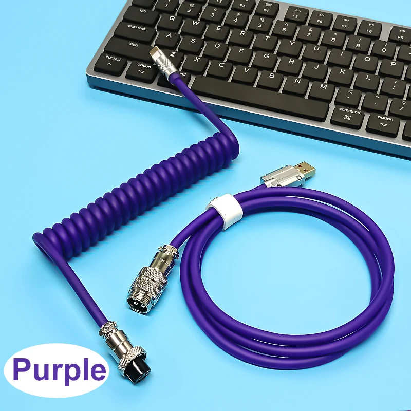 Teclado mecánico en espiral de PU 1,8 de 6,0 M, Cable de luz de Color RGB GX16, tipo C, USB, Cable de carga para teclado en espiral para juegos