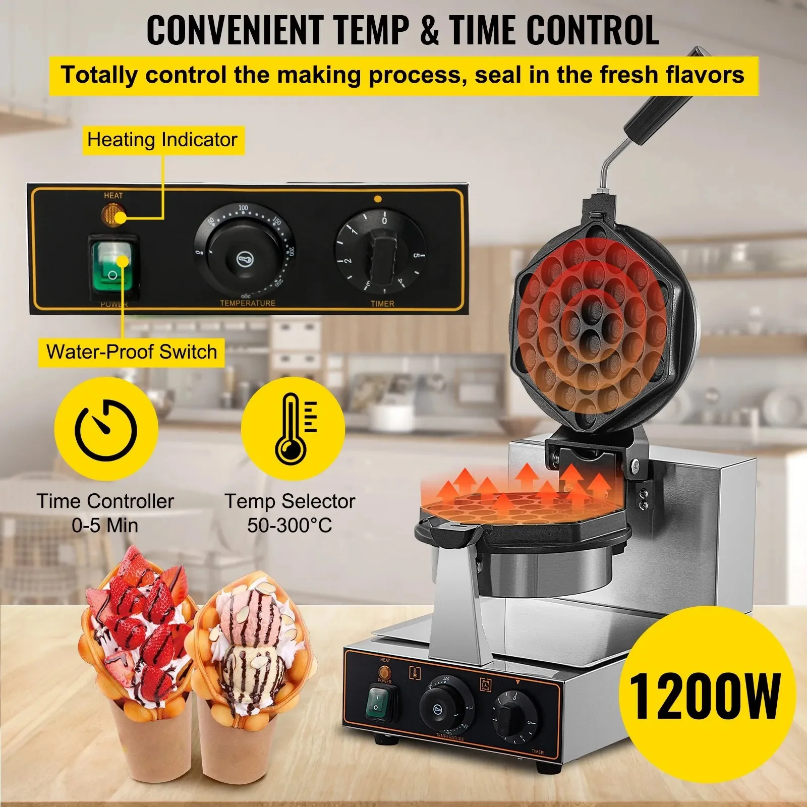 Digital Rotational Bubble Waffle Maker 110/220V Non-stick Plate Waffle Making Machine Waffle Baker Cooker Other Snack Machine