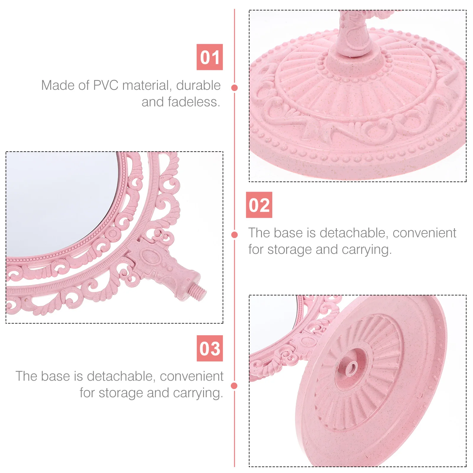 

Double Sided Vanity Mirror 2X Magnification 360 Degree Rotation Makeup Tabletop Mirrors Durable Detachable Base Non Slip Bottom