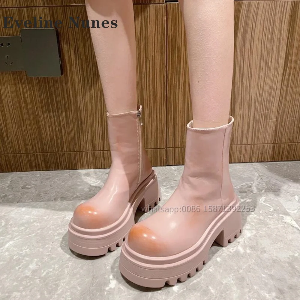 Pink Platform Zip Ankle Boots Round Toe Tank Soled Height Increasing Concise Modern Boots Sweet Casual Booties Woman 2024 Trend