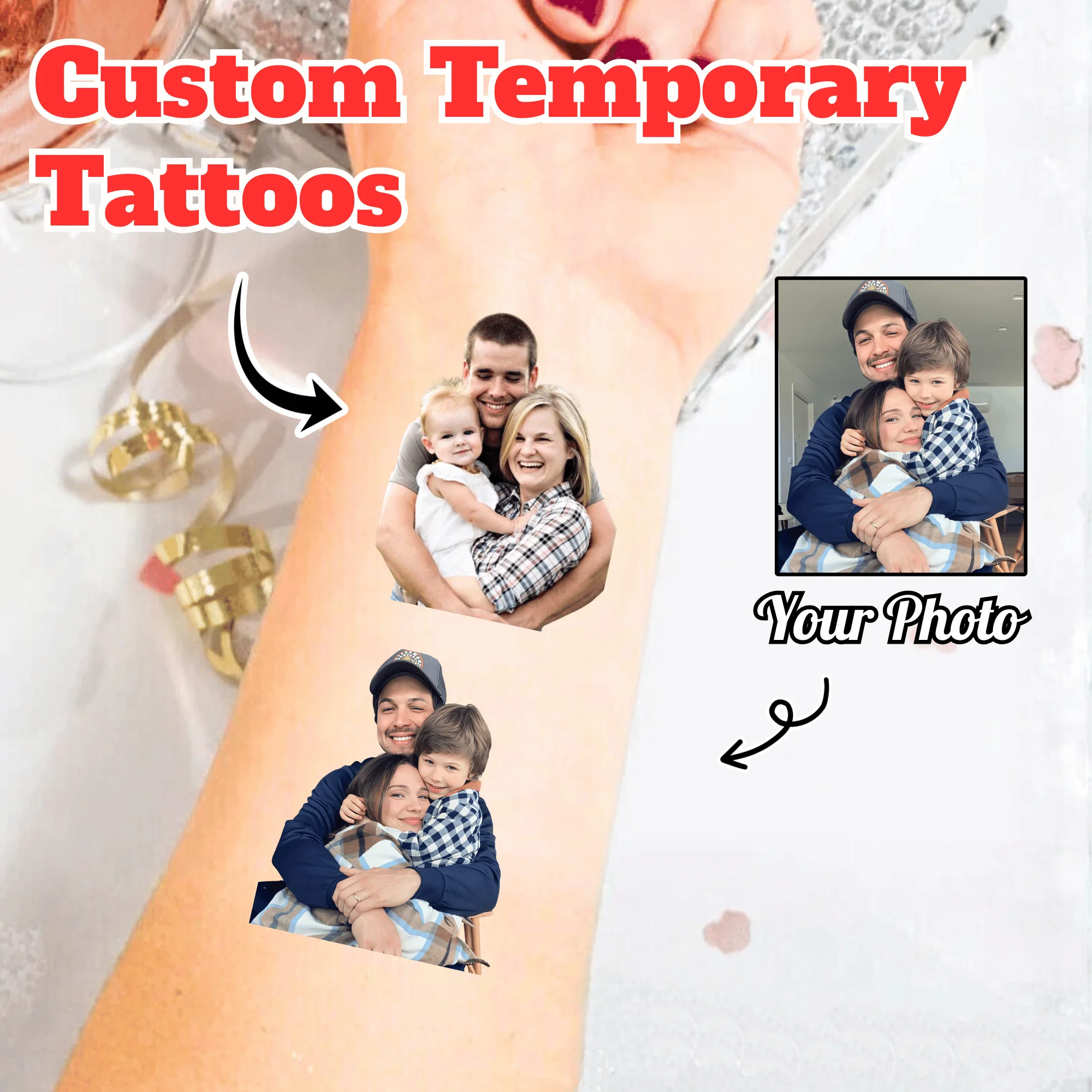 10/20/30/60/90pcs Custom Photo Temporary Tattoos Personalized Portrait Tattoos And Tattoos Featuring Photos Of Pets Or Family