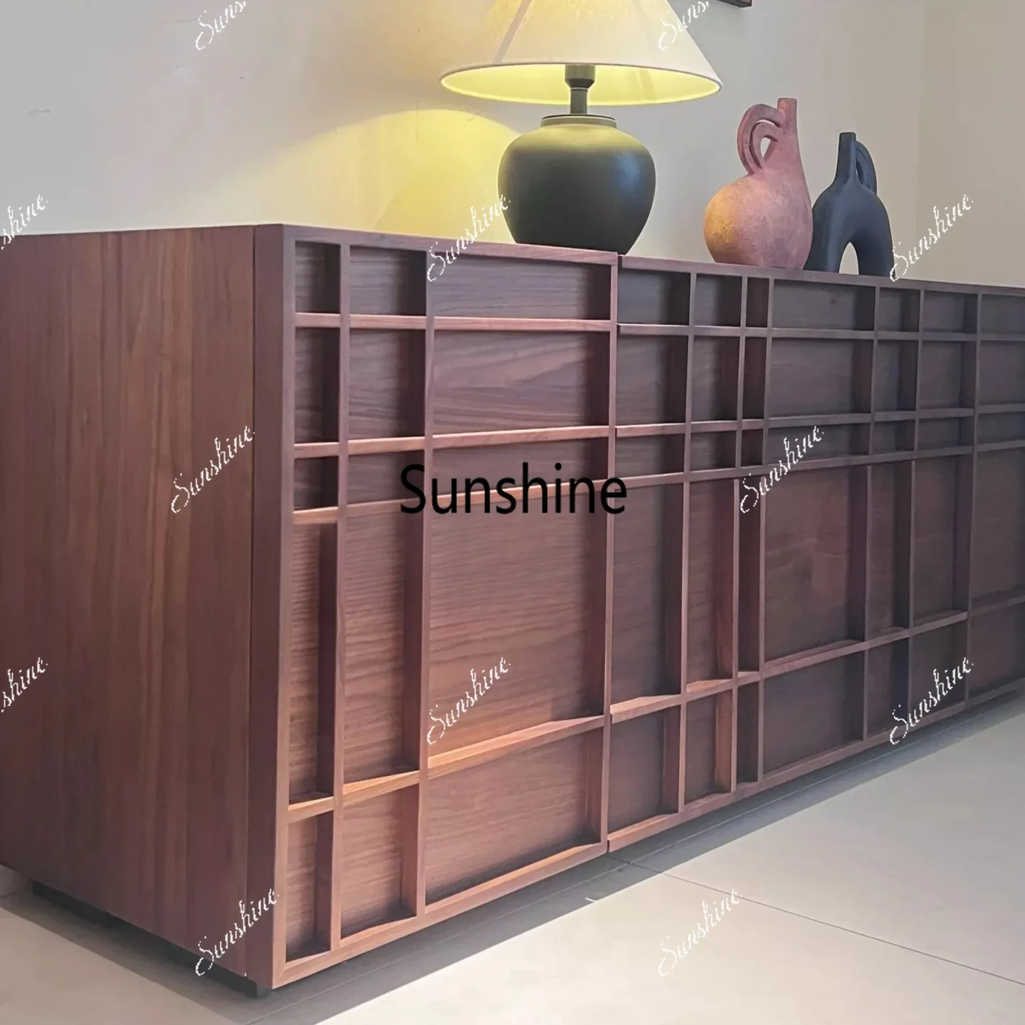 Medieval solid wood creative dining side cabinet household living room locker